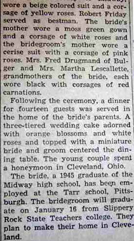 Part 2 Marriage notice for Wilbert HELD to Lucille Moreau, 23 Dec 1946