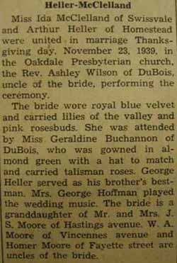 Marriage Notice for Arthur HELLER to Ida McClelland, 23 Nov 1939