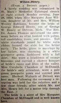 Marriage Notice for George Edward HENRY to Margaret Jane Wilson, 28 Jun 1926