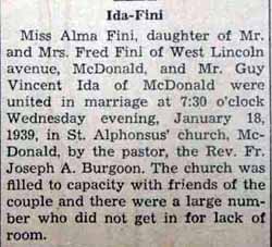 Part 1 Marriage Notice for Guy Vincent IDA to Alma Fini, 18 Jan 1939