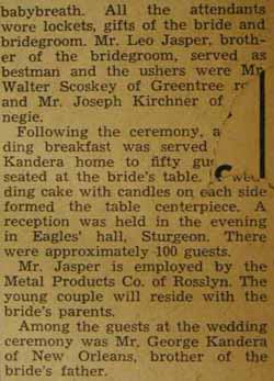 Part 2 Marriage Notice for George V. JASPER, Jr. to Esther V. Kandera, 10 Jul 1940