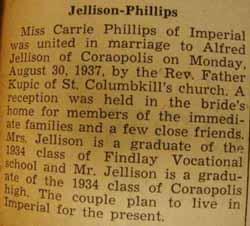 Marriage Notice for Alfred JELLISON to Carrie Phillips, 30 Aug 1937