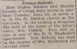 Wedding Notice of Stanley KALASKI to Sophia Neiman, 19 Jun 1928