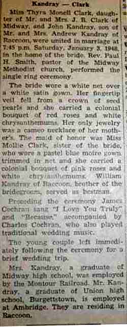 Marriage Notice for John KANDRAY to Thyra Monell Clark, 3 Jan 1948