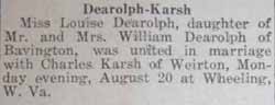 Marriage Notice for Charles KARSH to Louise Dearolph, 20 Aug 1923