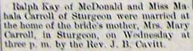 Marriage Notice for Ralph KAY to Mahala Carroll, no date, in 9-20-1912 paper