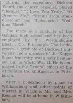 Part 2 Marriage Notice for Ralph Marshall KEENAN to Betty Cotts, 14 Jun 1947