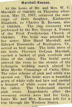Marriage Notice for Charles R. KEENAN to Katharyne Marshall, 31 May 1917