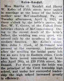 Article 2 Marriage Notice for Harry W. KELSO to Martha G. Kendall, 5 Apr 1921