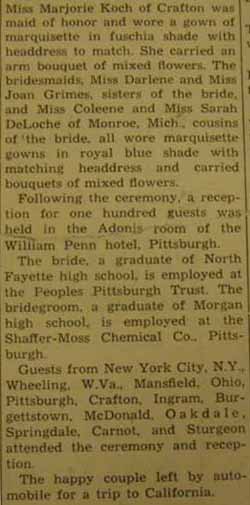 Part 2 Marriage Notice for John Paul KENNEDY, Jr. to Shirley Grimes, no date, in 7-5-1946 paper
