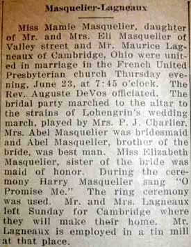 Marriage Notice for Maurice LAGNEAUX to Mamie Masquelier, 23 Jun 1927