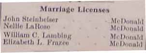 Marriage License: William C. LAMBING to Margaret Louise McClure, 14 Jun 1947 (License)