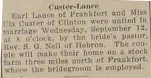 Article 2 Marriage Notice for Earl LANCE to Ula CUSTER, 12 Sep 1928