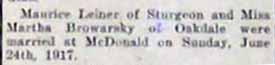 Marriage Notice for Maurice LEINER to Martha Browarsky, 24 Jun 1917