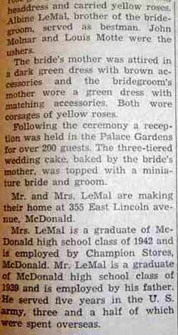 Part 3 Marriage Notice for Jules LeMAL, Jr. to Julianna Smith, 4 Oct 1947