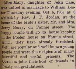 Marriage Notice for William LESTER to Mary Case, 5 Oct 1905