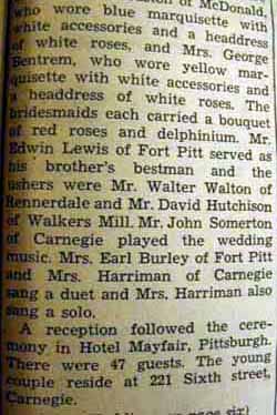 Part 2 Marriage Notice for 
David J. LEWIS, Jr. to Myra Bentrem, 21 Jun 1940