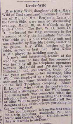 Article 2 Marriage Notice for Thomas F. LEWIS to Kitty WILD, 10 March 1915