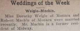 Marriage Notice for Robert MACHIN to Dorothy Weigle, no date, in 9-17-1926 paper