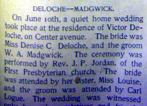 Wedding Announcement for W. A. MADGWICK to Denise C. Deloche, 10 Jun 1902