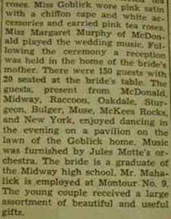 Part 2 Marriage Notice for Stephen MAHALIC to Assunta Goblick, 14 Aug 1937