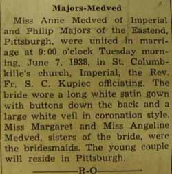 Marriage Notice for Philip MAJORS to Anne Medved, 7 Jun 1938
