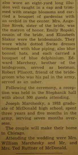Part 2 Marriage Notice for Joseph MARCHESKY to Monica Wronski, 6 Jul 1946