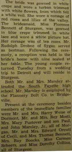 Part 2 marriage notice for Stanley Anthony MAROLEY to Maude Mae Black, 2 Aug 1939