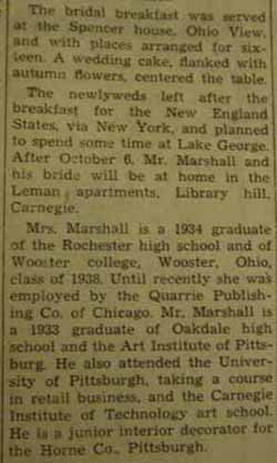 Part 4 Marriage Notice William Clark MARSHALL, II to Sara Elizabeth Rosenberger, 23 Sept 1939