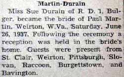 Marriage Notice for Paul MARTIN to Sue Durain, 26 Jun 1937
