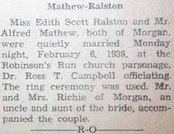 Marriage Notice for Alfred MATHEW to Edith Scott Ralston, 6 Feb 1939