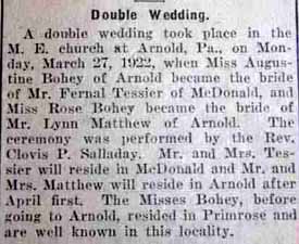 Marriage Notice for Lynn MATTHEW to Rose Bohey, 27 Mar 1922
