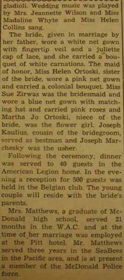 Part 2 Marriage Notice for Enoch MATTHEWS to Wanda Ortoski, 25 Jun 1946