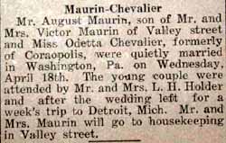 Marriage Notice for August MAURIN to Odetta Chevalier, 18 Apr 1923