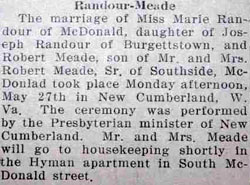 Marriage Notice for Robert MEADE to Marie Randour, 27 May 1929