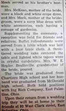 Part 2 Marriage Notice for Warren B. MEEK to Betty Lucile McKean, 28 Jun 1947