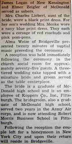 Part 2 Marriage Notice for Kenneth Lee MENKE to Audrey June Manson, 6 Sep 1947