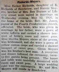 Marriage Notice for Steven MEYERS to Esther Richards, 12 May 1926