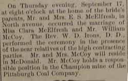 Marriage Notice for James J. McCOY to Anna C. Schaefer, 24 Nov 1921