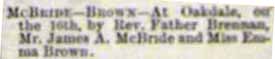 Marriage Notice for James A. McBRIDE to Emma Brown, 16 Feb 1897