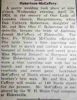 Marriage Notice for Ambrose Joseph McCAFFERY to Ilah Cathryn Robertson, 31 Apr 1924