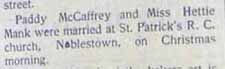 Marriage notice for Paddy McCAFFREY to Hettie Mank, 25 Dec 1902