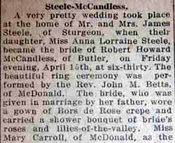 Part 1 Marriage Notice for Robert Howard McCANDLESS to Anna Lorraine Steele, 15 Apr 1927