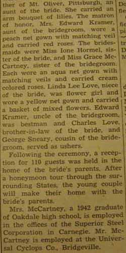 Part 3 Marriage Notice for Harry McCARTNEY to Eilena Hormel, 21 Jun 1946