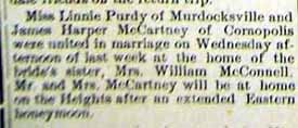 Marriage Notice for James Harper McCARTNEY to Linnie Purdy, Weds., no date, Mar 1937