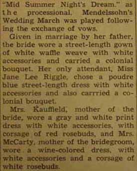 Part 2 Marriage Notice for Richard B. McCARTY to Mary Lou Kauffield, 17 Aug 1946