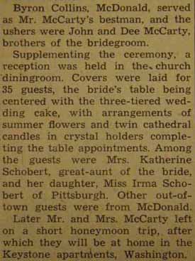 Part 3 Marriage Notice for Richard B. McCARTY to Mary Lou Kauffield, 17 Aug 1946