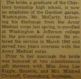 Part 4 Marriage Notice for Richard B. McCARTY to Mary Lou Kauffield, 17 Aug 1946