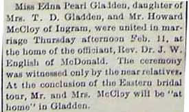 Article 2 Marriage Notice for John Howard McCLOY to Edna Pearl Gladden, 11 Feb 1909