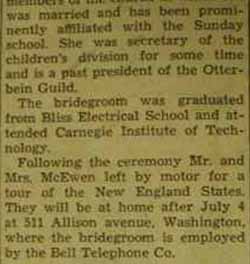 Part 2 Marriage Notice for Ray S. McEWEN to Thelma Etta Hamman, 22 Jun 1937